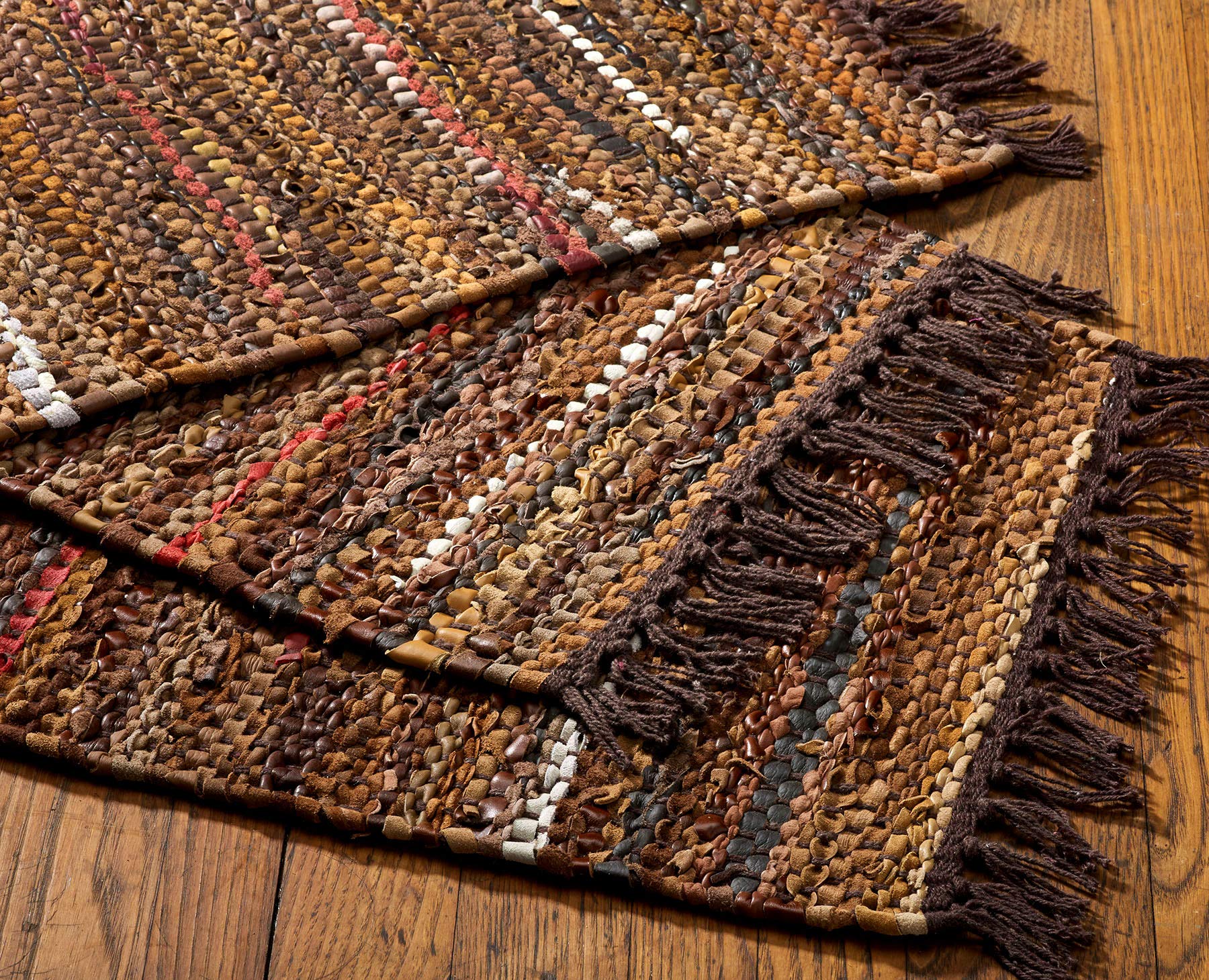 Photo 1 of HF by LT Tucson Leather Placemats, 13 x 19 inches, Set of 4, Handwoven Recycled Leather and Soft Cotton, Brown
