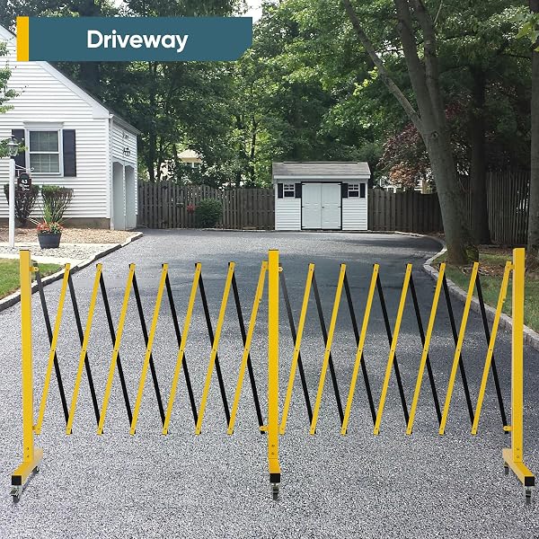 DOLLATE INDUSTRIAL EXPANDABLE METAL BARRICADE, 11.5 FEET RETRACTABLE DRIVE GATE OUTDOOR, FOLDING SECURITY GATE FOR CONSTRUCTION SITE ELEVATOR TRAFFIC CONTROL GARAGE, YELLOW AND BLACK