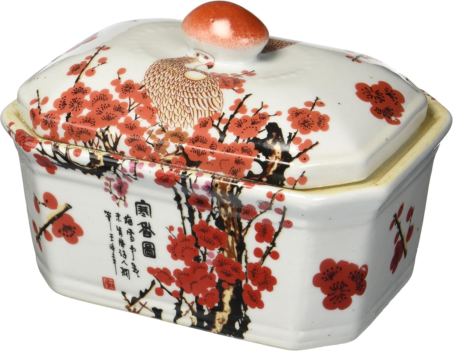 Oriental Furniture 8" Cherry Blossom Porcelain Covered Jar