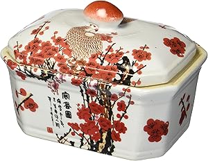Oriental Furniture 8" Cherry Blossom Porcelain Covered Jar