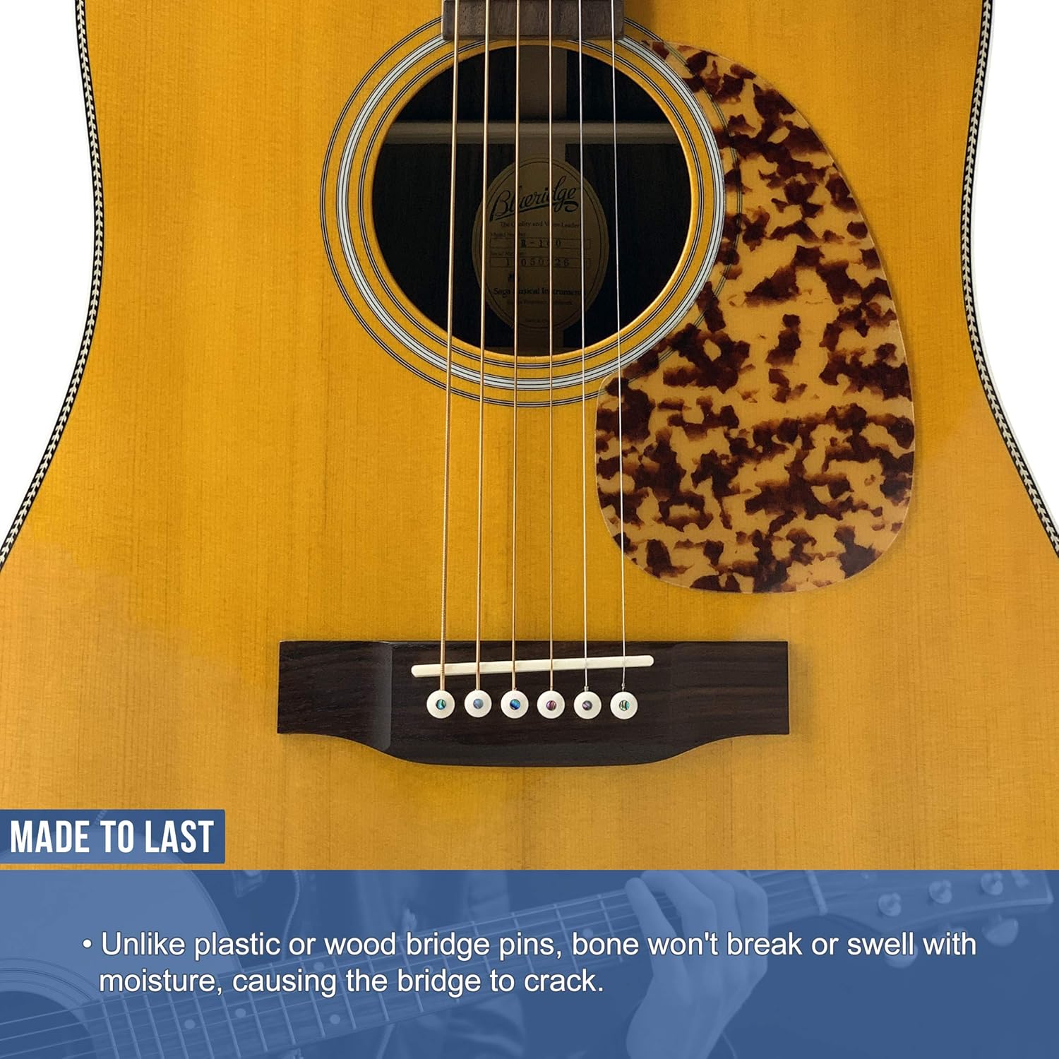 Crosby Audio Pure Bone Bridge Pins with Abalone Dot Inlay for Six String Ac...