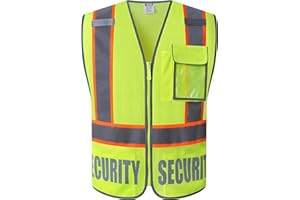 HATAUNKI Retro-Reflection Security Safety Vests Heavy Duty Yellow Mesh with 5 Pockets and Front Zipper Meet ANSI/ISEA 107-2015 (Yellow-22, X-Large)