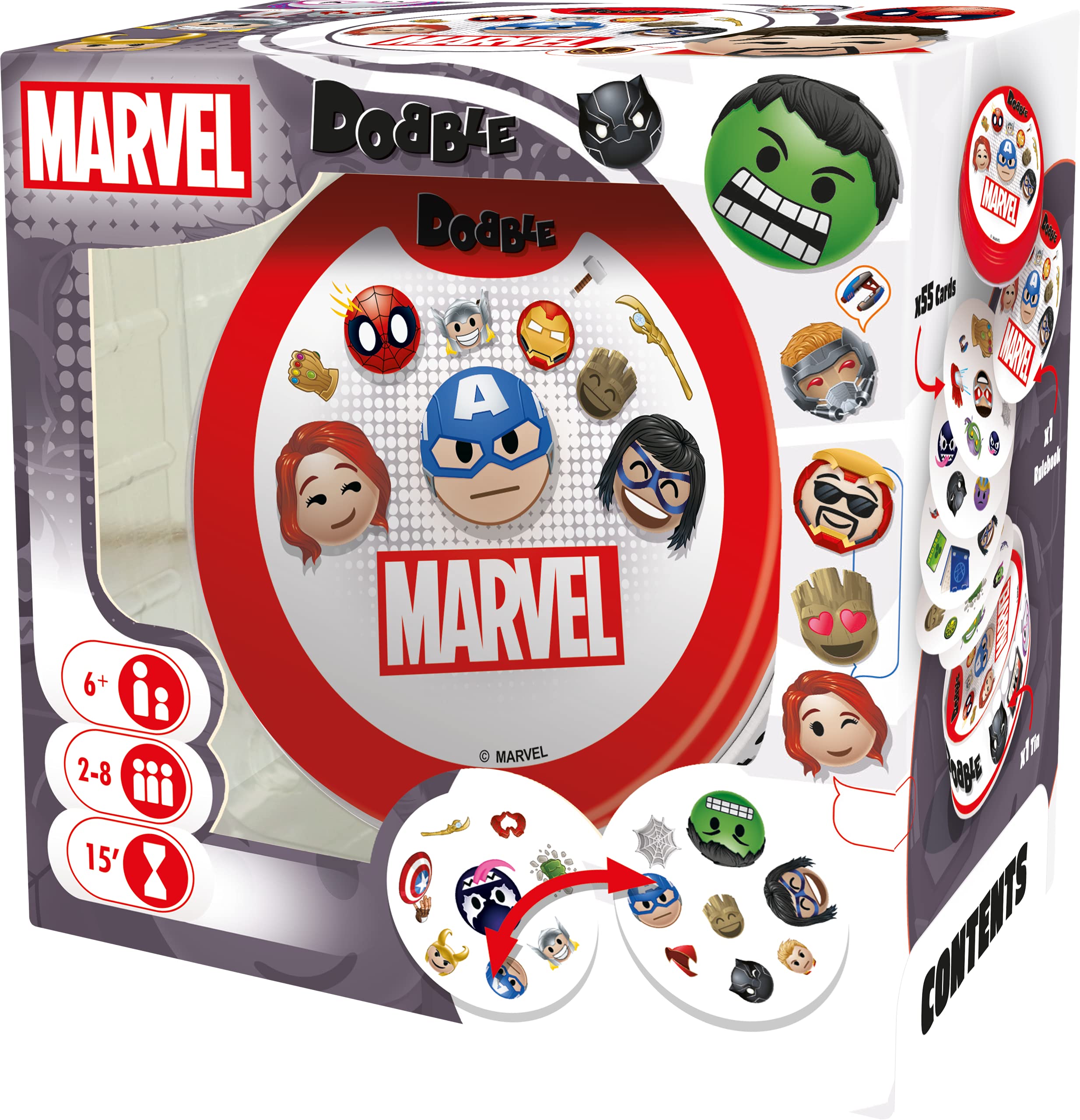 Asmodee | Dobble Marvel Emoji | Family Card Game | Ages 6+ | 2-8 Players | 15 Minutes Playing Time
