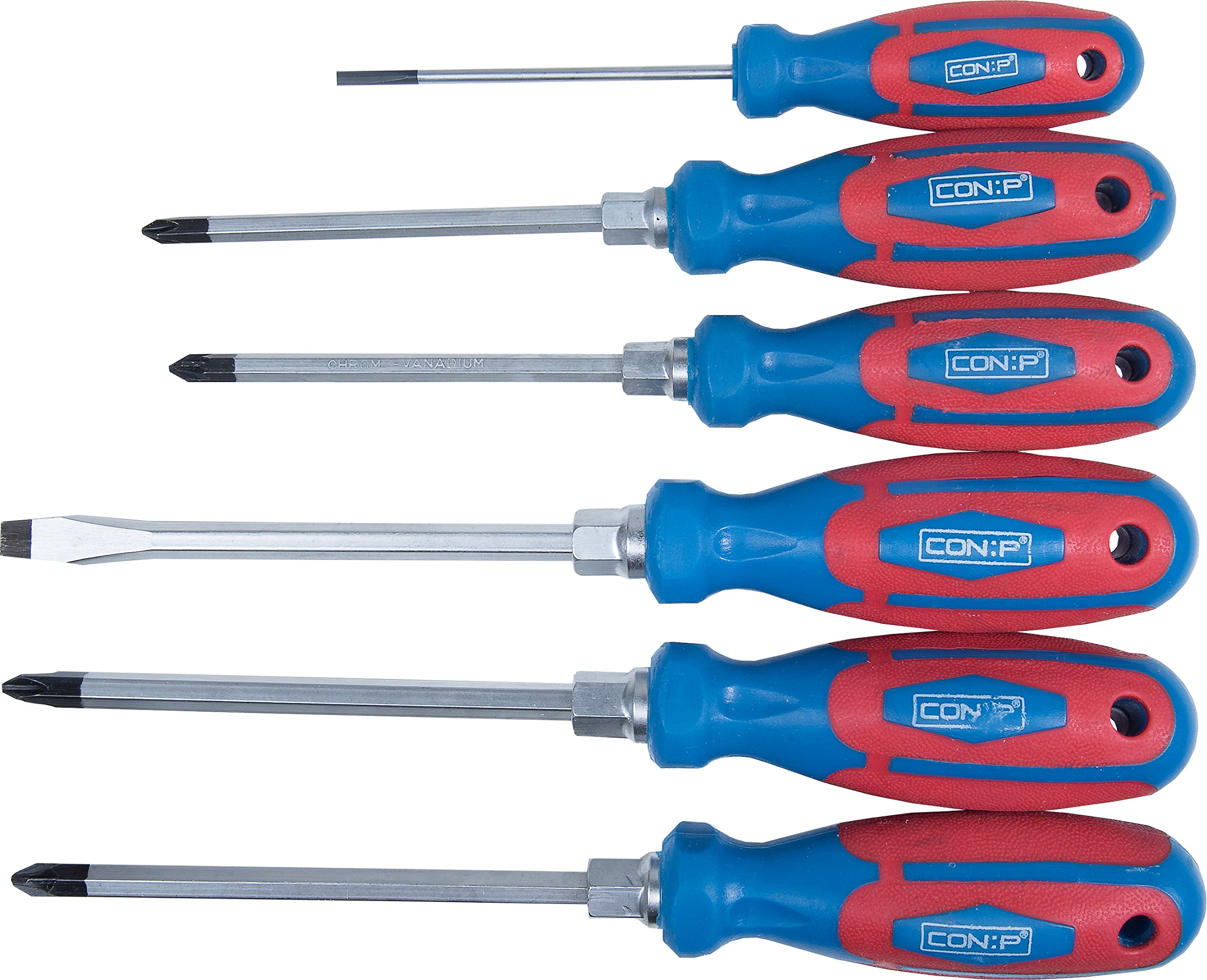 CON:P CP311208 Screwdriver Set, Silver/Blue/Red, Set of 6 Piece