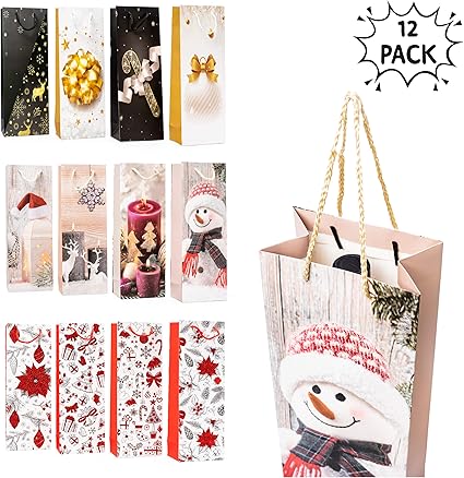 Buste Per Regali Di Natale.12 Sacchetti Porta Bottiglie A Tema Natalizio Sacchetto Vino Per Regali Di Natale E Con Disegni Accurati Confezione Bottiglia Champagne Amazon It Cancelleria E Prodotti Per Ufficio