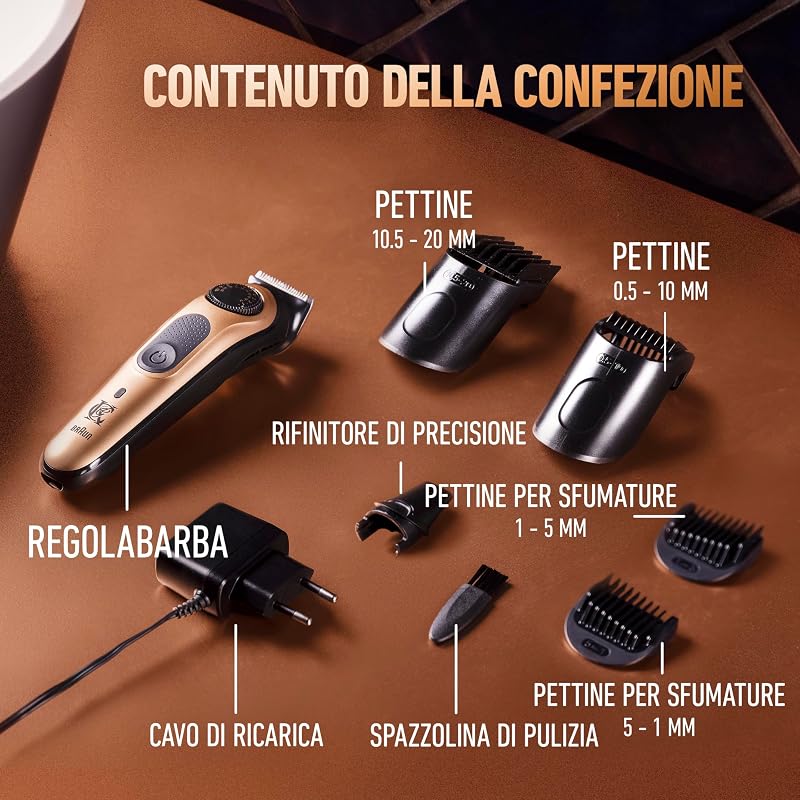 Rasoio Elettrico Barba Pro, Regolabarba Uomo, Selettore di Precisione, Cura Barba Uomo, 40 Impostazioni di Lunghezza, Lame Rasoio Affilate, Pettini Regolatori, Testine Lavabili