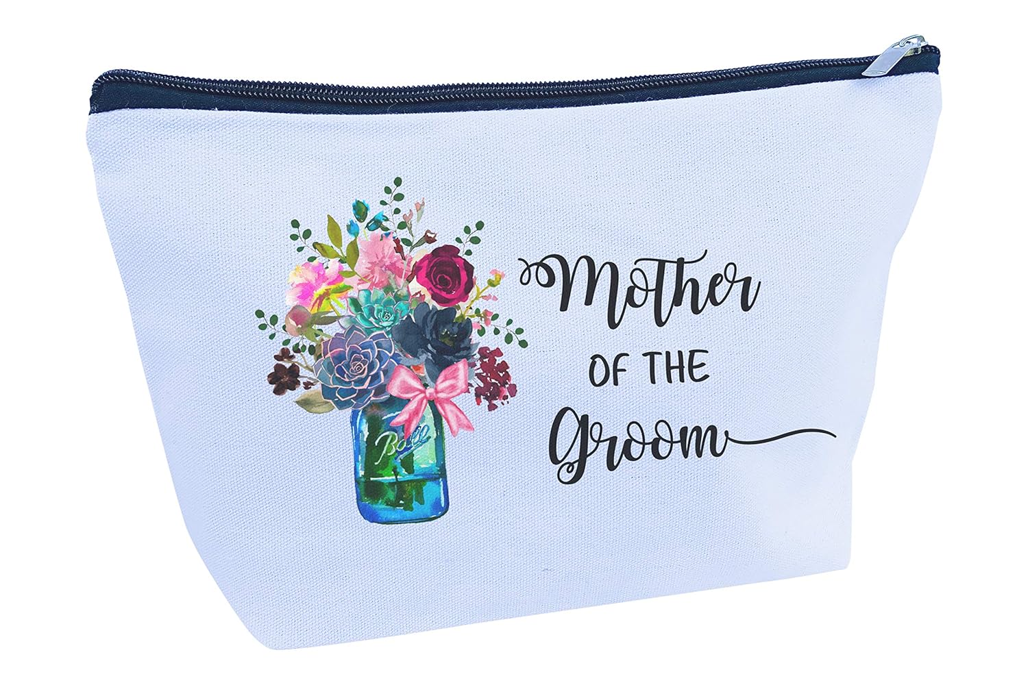 Gifts for Mother of the Bride Groom Bridesmaids Maid of Honor Proposal Large Makeup Cosmetic Canvas Bag Pouch (Mother of the Groom)
