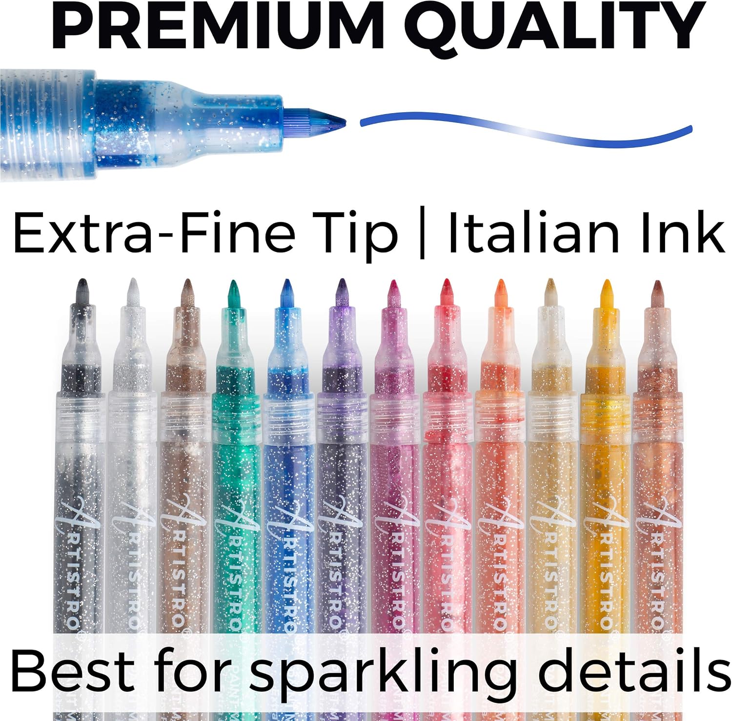 ARTISTRO Glitter Paint Pens for Rock Painting Stone, Ceramic, Glass, Wood, Fabric, Scrapbooking, DIY Craft Making - Image 3