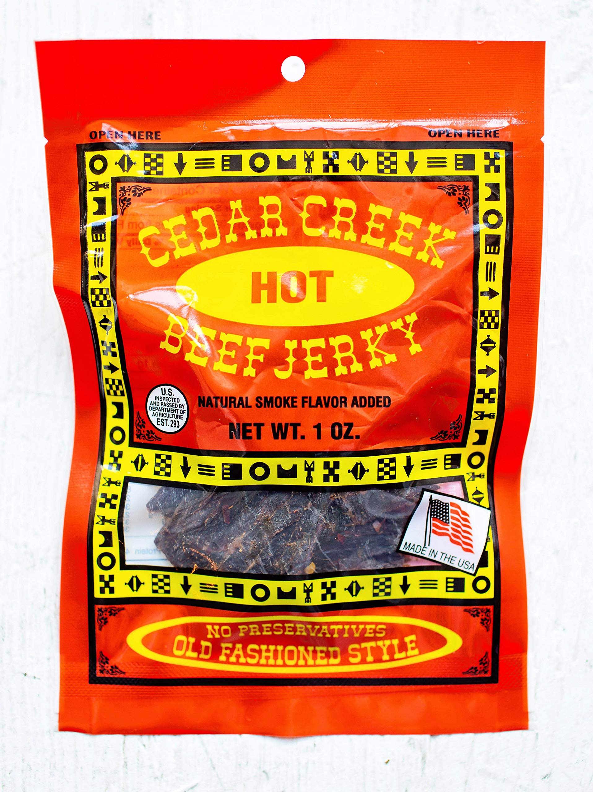 Cedar Creek | Air-Dried Thinly Sliced | 1oz pack | No Artificial Preservatives | Grass Grain Fed Beef | Clean Healthy Snack (Hot)