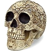 READAEER Life Size Skull Resin Floral Human Skull Model Adult Head Bone Model Day of The Dead Décor