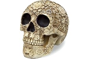 READAEER Life Size Skull Resin Floral Human Skull Model Adult Head Bone Model Day of The Dead Décor
