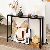 Mordchil HF Bamboo Narrow Console Table, 39.4"(L) Wood Small Entryway Table, Accent Slim Hallway Tables, Thin Sofa Side Tables for Hallway, Living Room, Bedroom, Foyer, Black