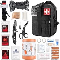 Emergency Survival First Aid Kit with Tourniquet, 6" Israeli Bandage, Splint, Military Combat Tactical Molle IFAK EMT for Tra