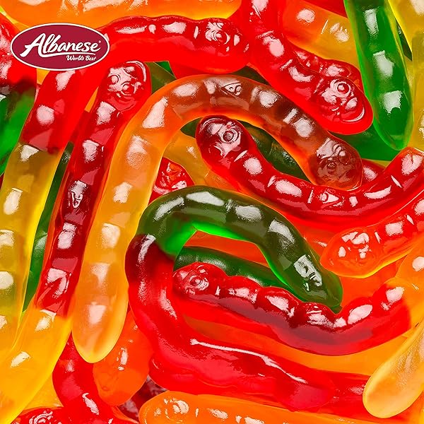 ALBANESE CANDY, LARGE ASSORTED FRUIT GUMMI WORMS, 5-POUND BAG