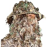 QuikCamo Men’s 3D Leafy Camo Bucket Hat with Built-in Face Mask for Turkey Hunting - Adjustable Size