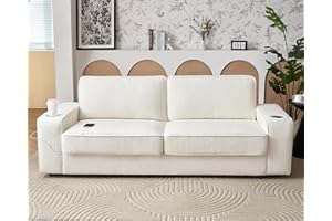 VanAcc Modern Sofa, 89in Comfy Couch with Cup Holders & USB Charging Ports, Offwhite Bouclé Couch- Deep Seat Sofa Couch for Living Room
