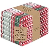 Urban Villa Christmas Kitchen Towels 100% Cotton Dish Towels for Kitchen (Set of 6) 20”x30” Dish Cloths Absorbent Kitchen Linen Set with Hanging Loop Perfect for Drying Dishes Cleaning – Christ Check