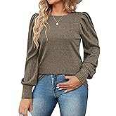 IN'VOLAND Plus Size Women's Puff Knit Blouse Long Sleeve Shirt Crew Neck Elegant Tunic Tops