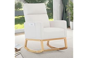 Zedachica Rocking Chair Nursery Glider Rocking Chair for Nursing, Upholstered Nursery Chair with High Back and Side Pocket,Gl