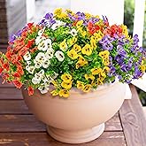 16 Bundles Artificial Fake Pansy Flowers for Outdoor - Yellow, White，Sunset red & Purple Faux Pansies Flowers, Fake Flowers for Outdoor Planters, Porch, Garden, Window Boxes, and Home Decoration
