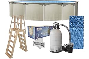 Lake Effect Pools 'Impressions' 18' Round Above Ground Swimming Pool Complete Bundle Kit | 48" Height | Boulder Swirl Overlap Liner | A Frame Ladder System | Sand Filter System with Pump | Skimmer