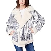 [BLANKNYC] womens Metallic Vegan Leather Bonded Moto Jacket