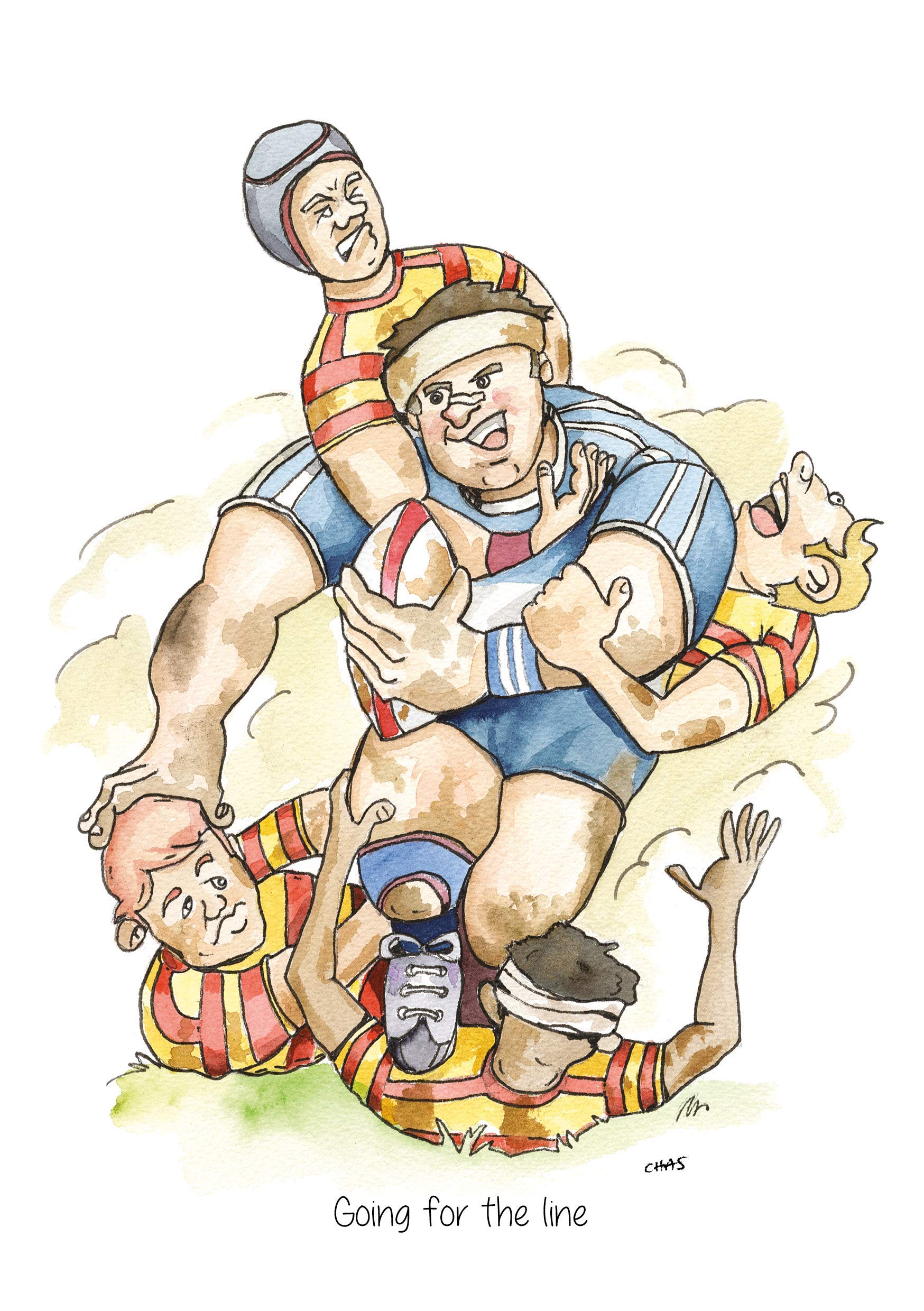 Farm Cottage Brands A5 Rugby Greeting card 'Going For The Line' for thank you's, invitations, birthdays etc. Blank inside for your own message and supplied cellophane wrapped with an envelope (AC50)