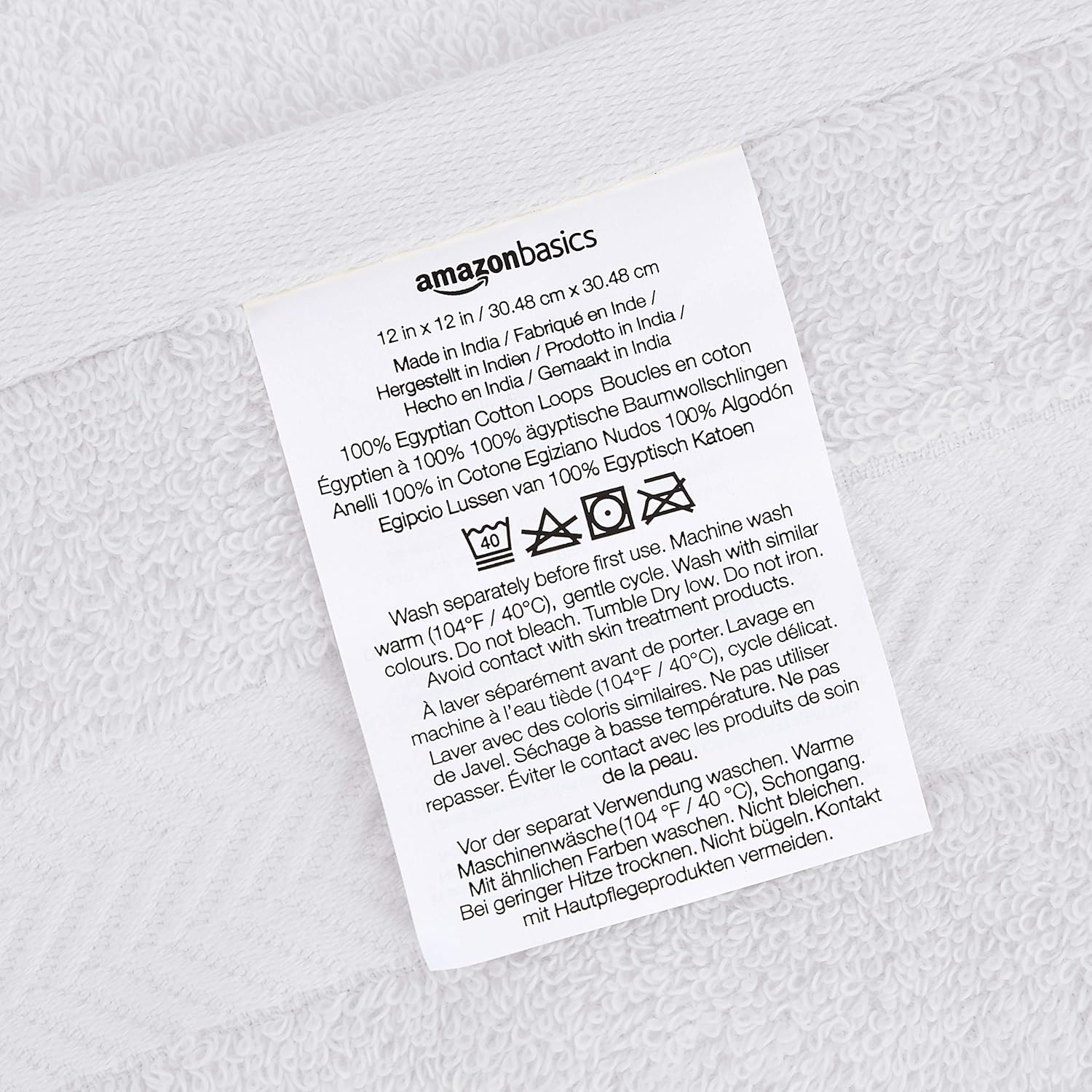 Basics Egyptian Cotton Washcloths - 6-Pack, Pristine Snow: Home & Kitchen
