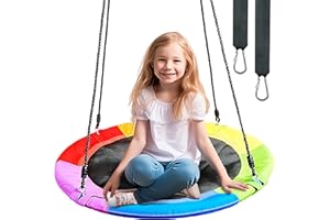 TURFEE 40" Saucer Tree Swing for Kids - 900Lb Weight Capacity, 900D Waterproof Oxford Fabric Platform Swing Seat with Adjustable Ropes for Kids Playground Outdoor Activity Backyard Fun (Rainbow)