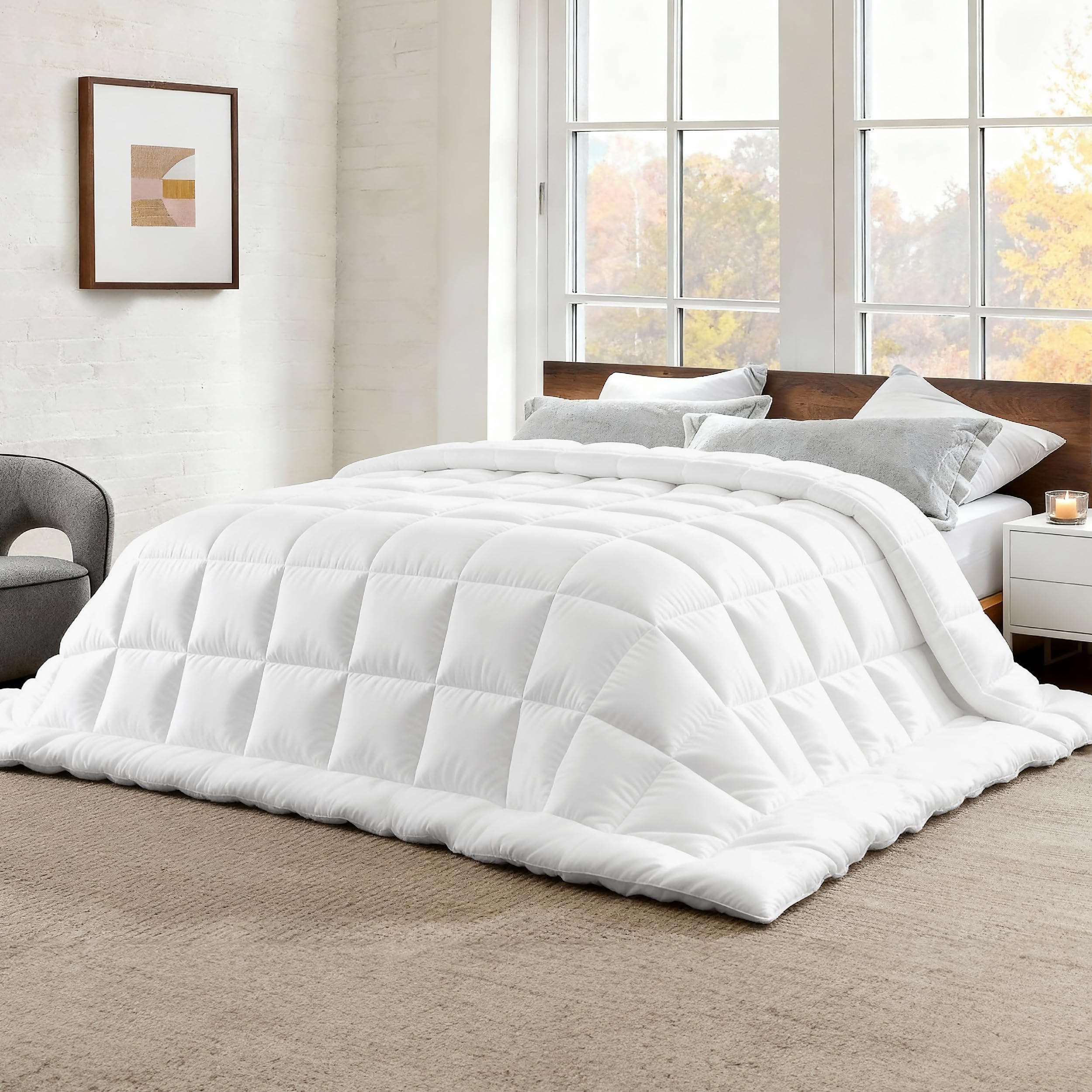 Photo 1 of Bedsure Comforter Duvet Insert - Quilted Comforters Cal King Size, All Season Duvet, GentleSoft Down Alternative Bedding, with 8 Tabs, Gifts for Women/Men, White,Alaskan King 130x120 Inches