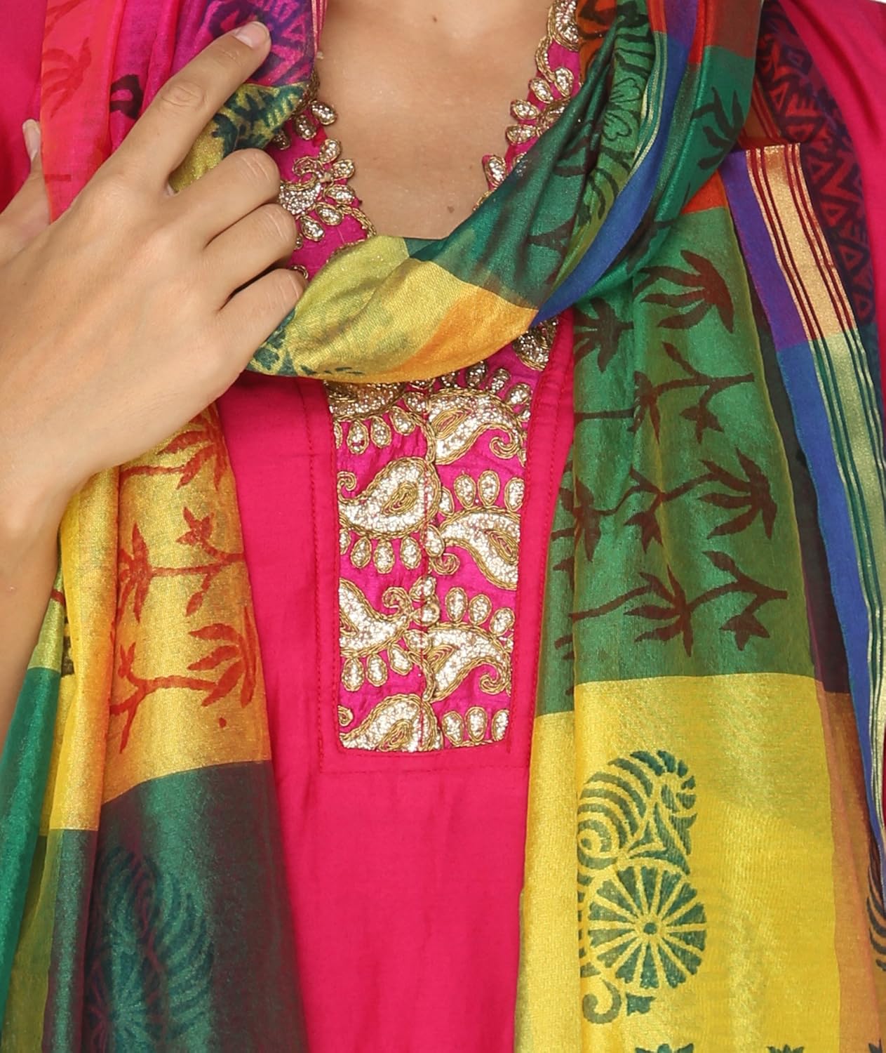 multicoloured printed silk dupatta
