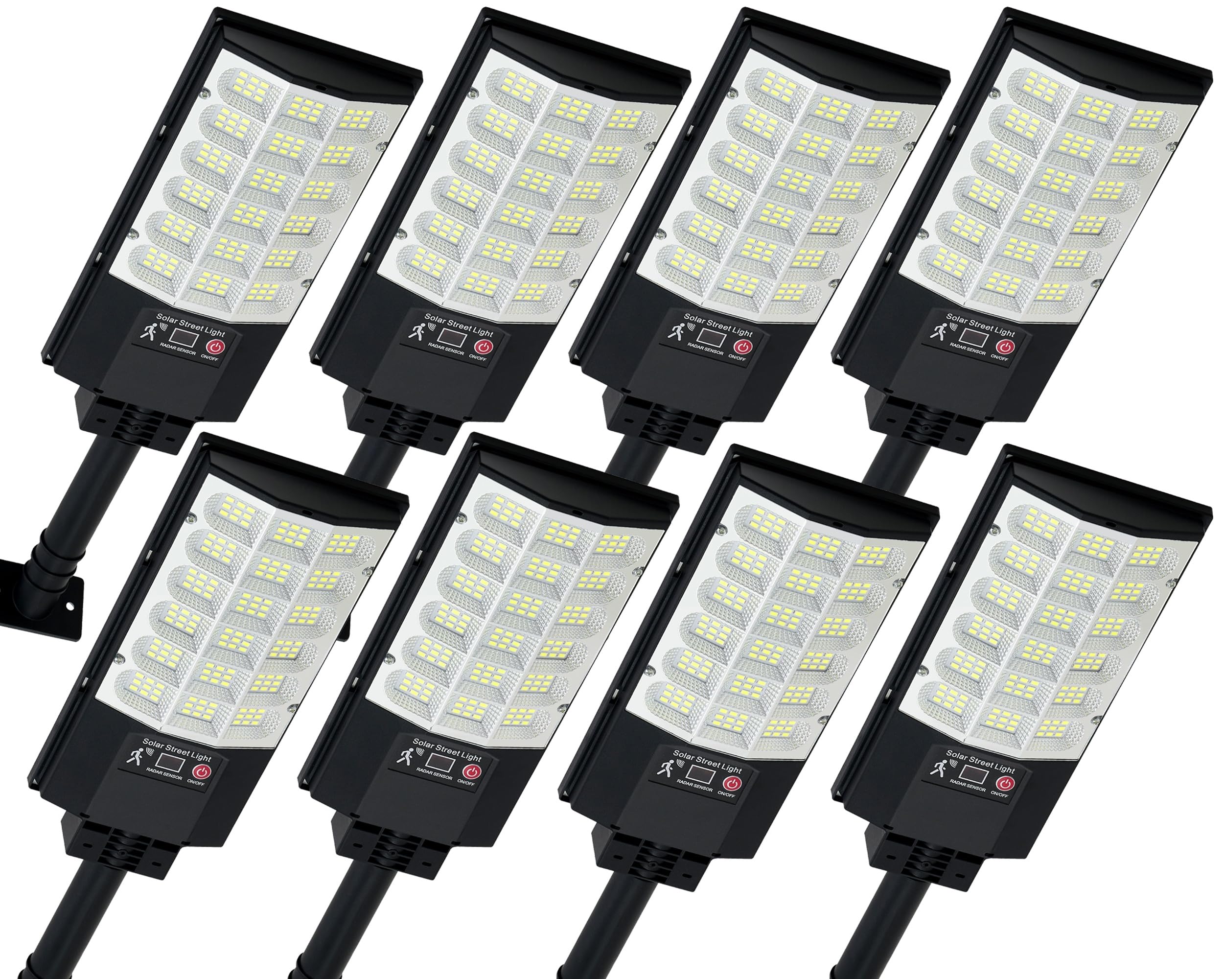 Photo 1 of TFKK Solar Street Lights Outdoor, Waterproof Motion Sensor Solar Lights with Remote Control, 6500K Dusk to Dawn Parking Lot Flood Light for Outside Garage Yard, 8 Pack