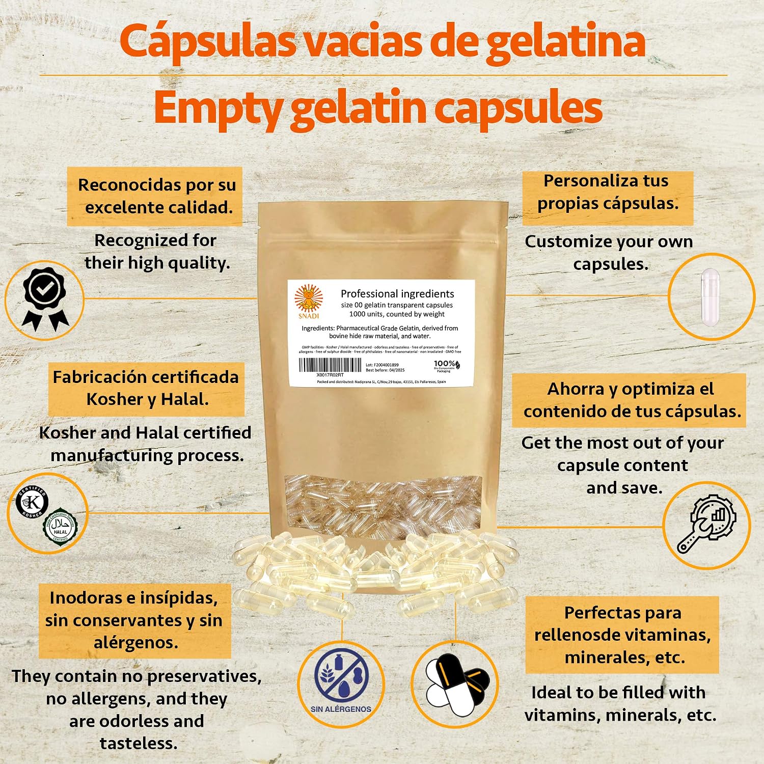 Snadi - 1000 Empty Gelatin Capsules, Transparent, 1000 count (Pack of 1) - Image 3