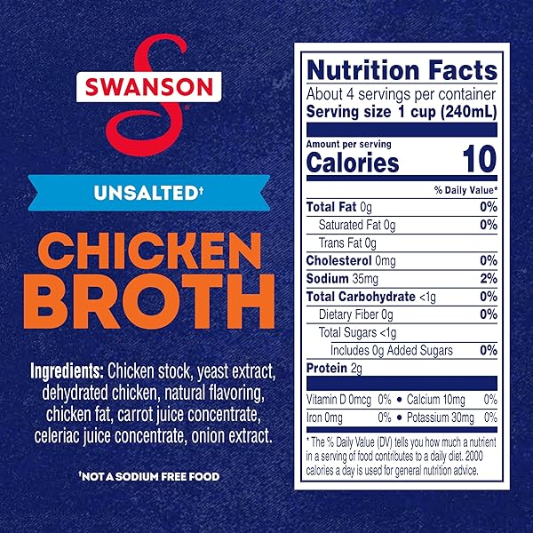 SWANSON S UNSALTED CHICKEN BROTH, 32 OZ CARTON