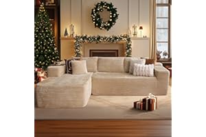 ALTRIGUS 104" Cloudy Sectional L Shaped Couch for Living Room, No Assembly Required, Modular Comfy Sofa with Deep Seat, Fluffy Couch with Sleeper Chaise for Apartment Lounge (Beige)