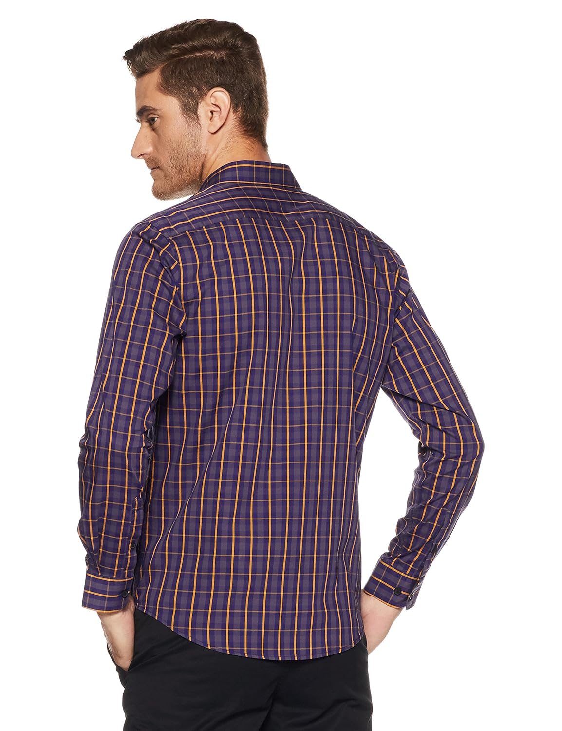 peter england men's checkered slim fit casual shirt