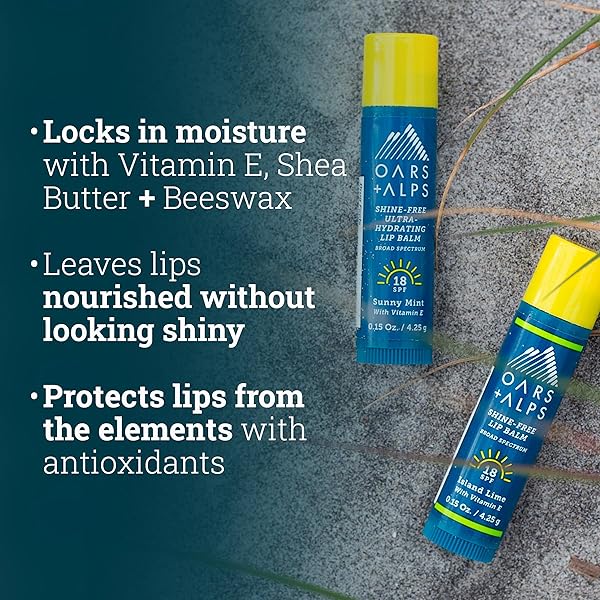 OARS + ALPS SHINE FREE LIP BALM AND SPF 18 SUNSCREEN, LIP CARE WITH ISLAND LIME SCENT, WATER AND SWEAT RESISTANT, 0.15 OZ EACH, 3 PACK