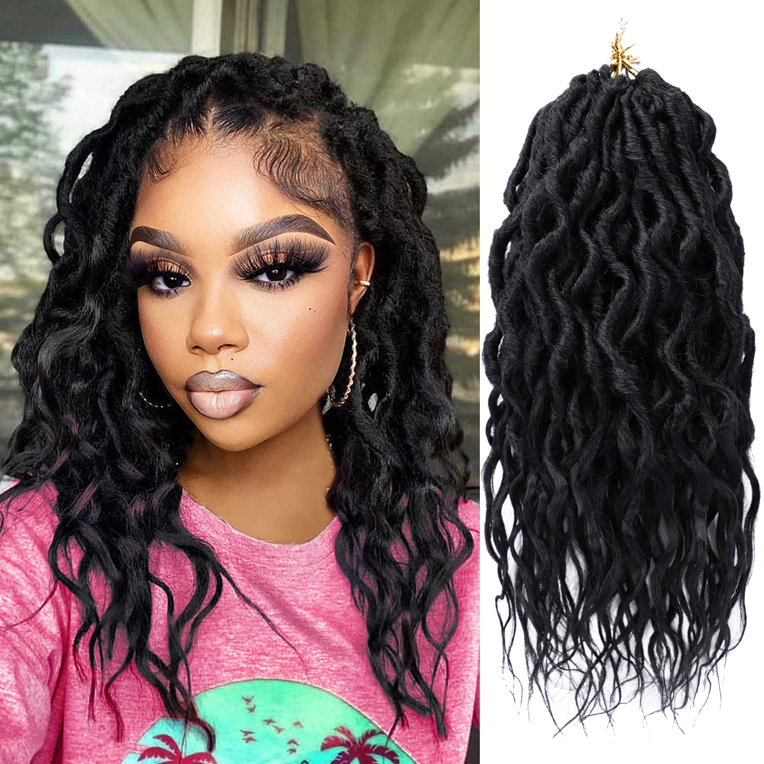 Photo 1 of ***1 PACK IS MISSING*5 PACKS INCLUDED***LOSMOEER Faux Locs Crochet Hair 12 Inch, 6 Packs Goddess Locs Crochet Hair for Women, Soft Locs Pre Looped Crochet Braids with Wavy Curly Ends Queen Locs Synthetic Braids Extensions (#1B)***1 PACK IS MISSING*5 PACKS