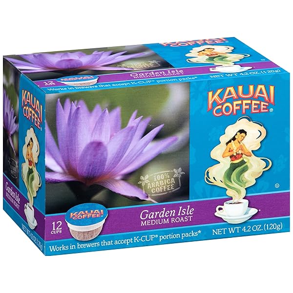 KAUAI COFFEE, GARDEN ISLE MEDIUM ROAST, SINGLE SERVE COFFEE CUPS, 12 COUNT