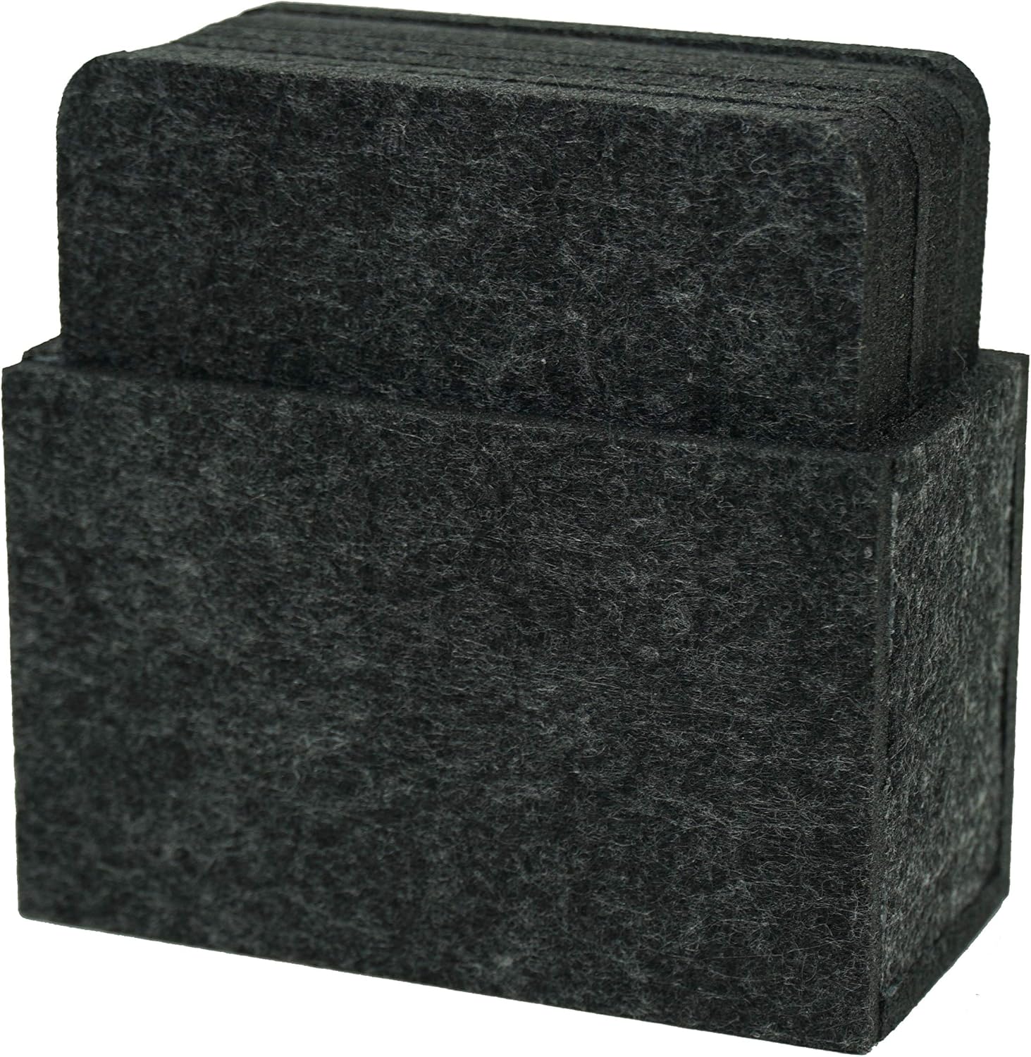 Premium Felt Coasters for Drinks, Set of 8 Square Charcoal Coasters (4 Inch Square, 5mm Thick) - Includes a Matching Felt Coaster Holder