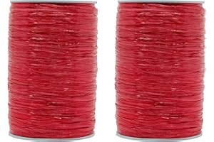 STEPHANIE IMPORTS Pack of 2 Pearlized Raffia Ribbon Rolls 200 Yards for Kraft Packaging and Decoration (Red)