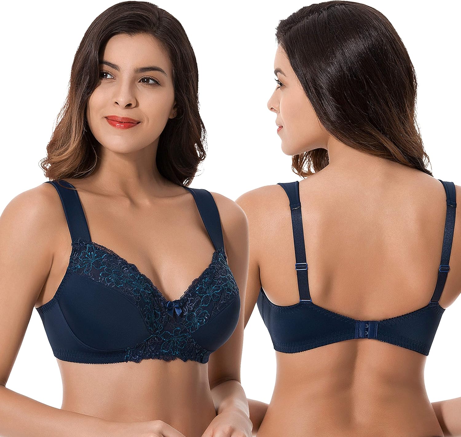 Curve Muse Plus Size Minimizer Unlined Wireless Bra with Lace Embroidery-3Pack at  Women’s Clothing store