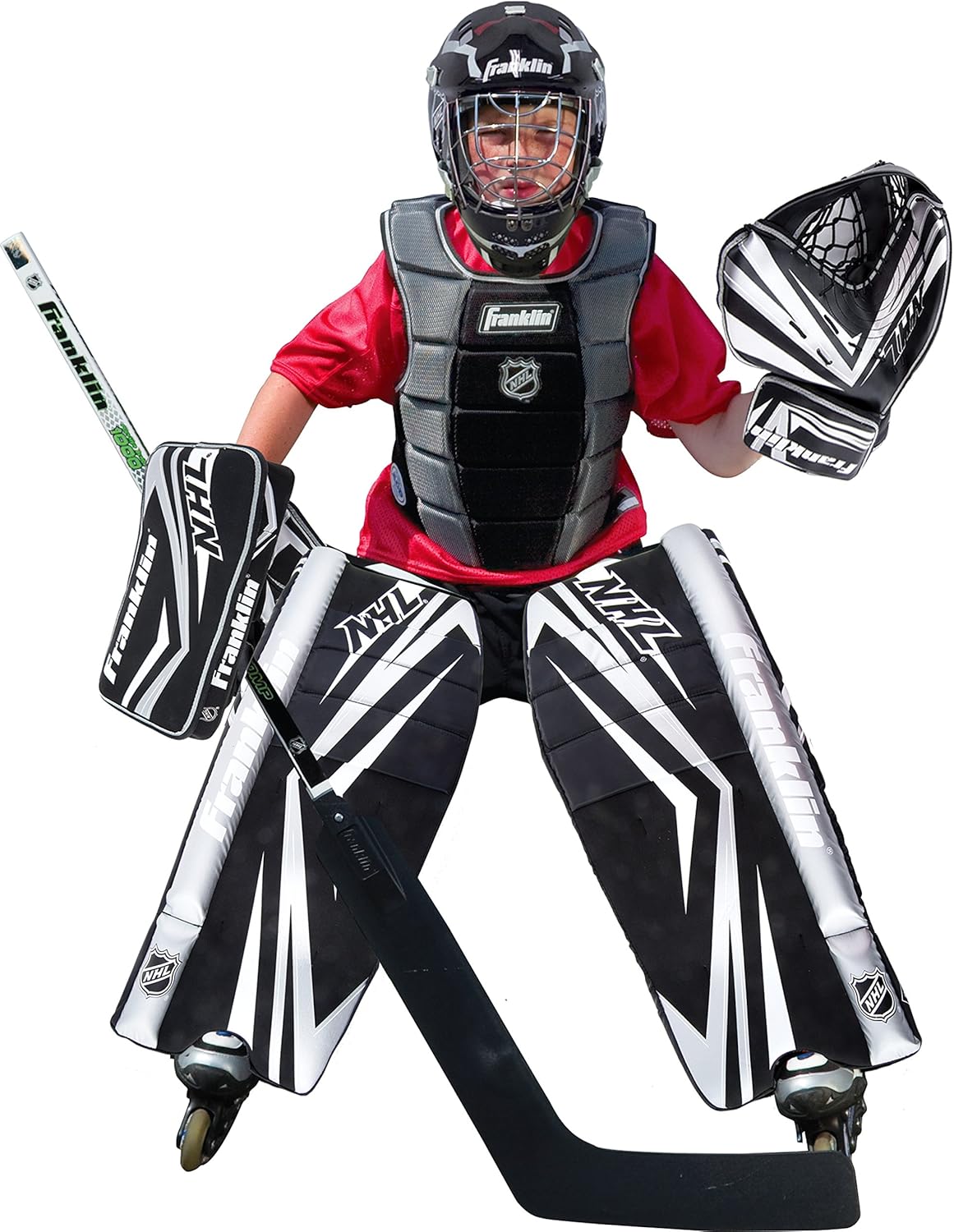 Franklin Sports NHL Kids Street Hockey Goalie Pads Set - Kids Hockey Training Equipment - Includes Block Pad, Catch Glove, and Goalie Pads : Hockey Goalie Masks : Sports & Outdoors