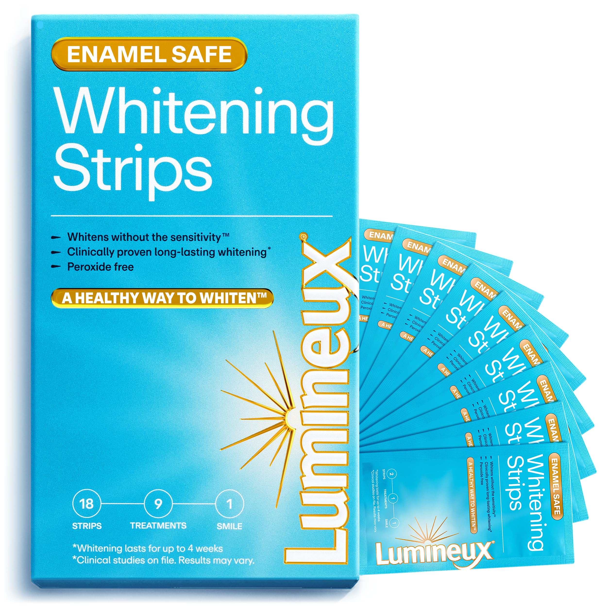 Lumineux Teeth Whitening Strips, Peroxide Free, 9 Treatments (1 Month)