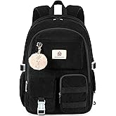 Hidds School Backpack for Teens Girls Women 15.6 Inch Laptop College Backpacks Corduroy Work Bag Kids Elementary Middle High Campus Bookbag Students Back Pack Anti Theft Travel Daypack Womens - Black
