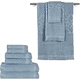 Superior Cotton 9 Piece Towel Set, Quick Dry, Bathroom Essentials, Shower, Spa, Luxury Plush Soft Absorbent Towels, Includes 3 Bath, 3 Hand, 3 Washcloth/Face Towels, Rolla Collection, Blue