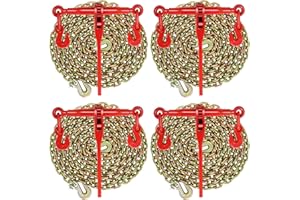 HAQQI Chain and Binders Set 5/16" 20ft Tie Down Kit w/ 5400LBS Working Load Capacity and Two Grab Hooks for Hauling, Towing, Tie Down - Includes Ratchet Binders and 5/16" Grade 80 Chains (4 Packs)
