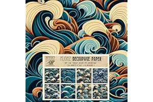 FLONZ Decoupage Paper Pack (24 Sheets 6"x6") Great Wave of Japan Sea # Vintage Styled Pattern Paper for Decoupage, Craft and Scrapbooking