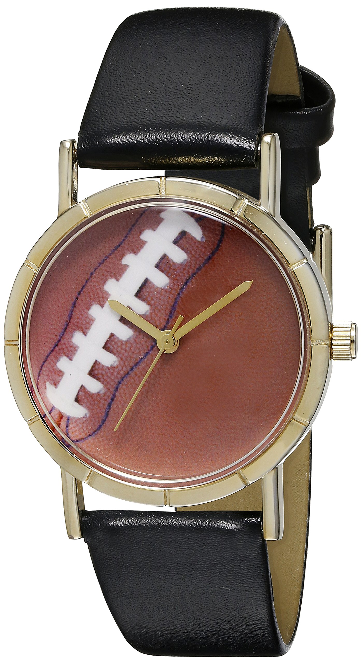 Whimsical Watches Football Lover Black Leather and Goldtone Photo Unisex Quartz Watch with White Dial Analogue Display and Multicolour Leather Strap P-0840017