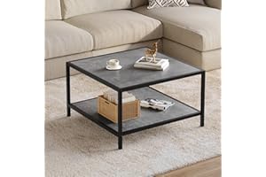 SAYGOER Coffee Table for Living Room, Square Modern Coffee Tables with Storage, 2 Tier Small Farmhouse Center Table for Office Apartment Home, Gray Wood Tabletop, Easy Assembly